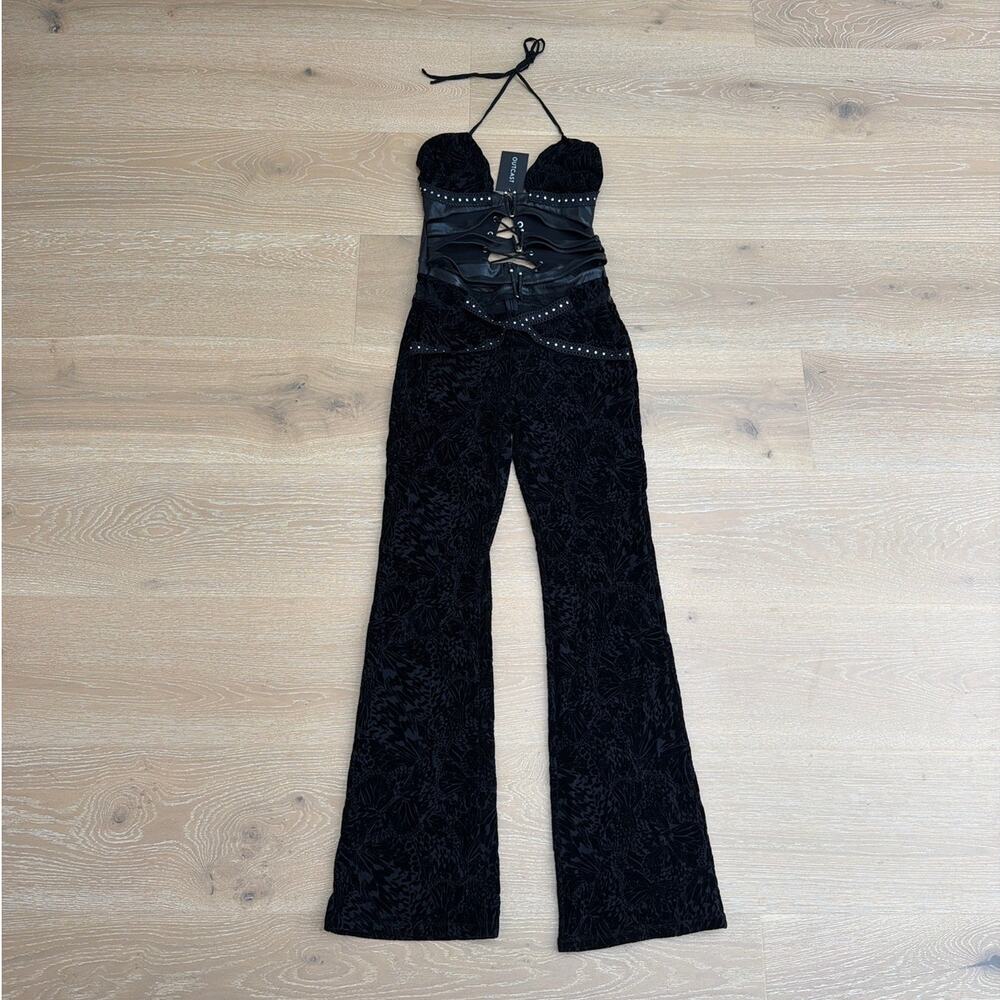 Outcast Jumpsuit Lace Cutout Halter Macy Size L Black